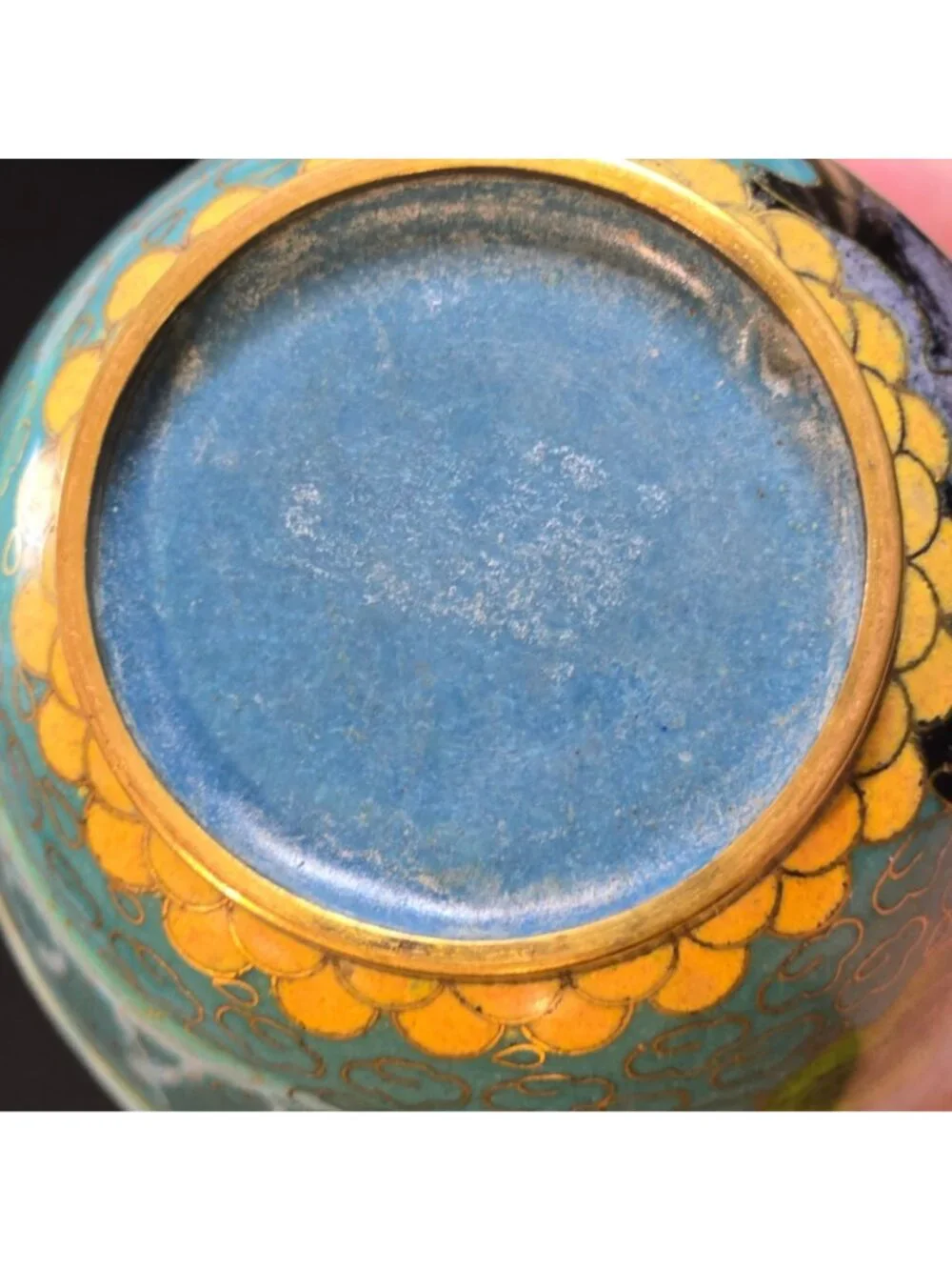 Vintage Cloisonné Vase Pink & White Chrysanthemums Gold Accents Floral Enamel